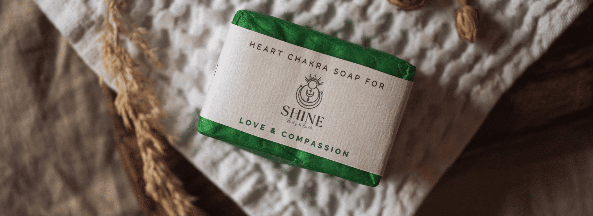 Heart Chakra Soap, wrapped on cloth | Homepage banner | Shine Body & Bath