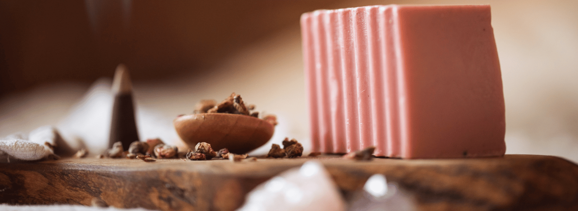 Root Chakra Soap, unwrapped on board | Homepage banner | Shine Body & Bath
