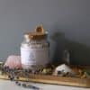 Third Eye Chakra Ritual Bath Salts for Vision & Insight | Glass jar of bath salts on shelf with lavender stems and rose quartz | Shine Body & Bath