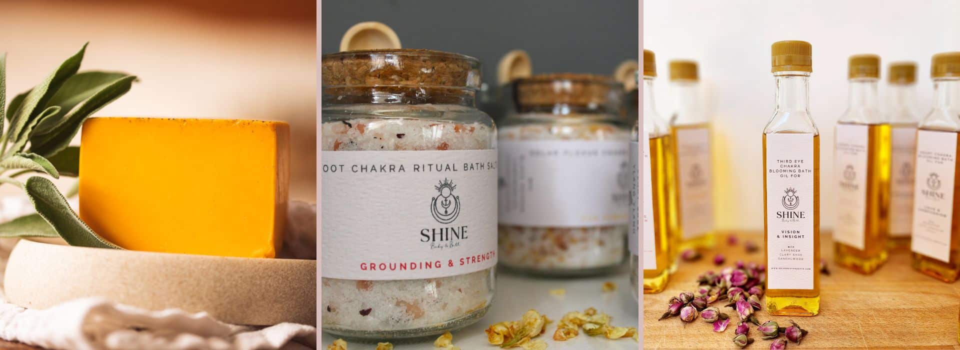 Trio of images of Shine Body & Bath products | About Shine Body & Bath