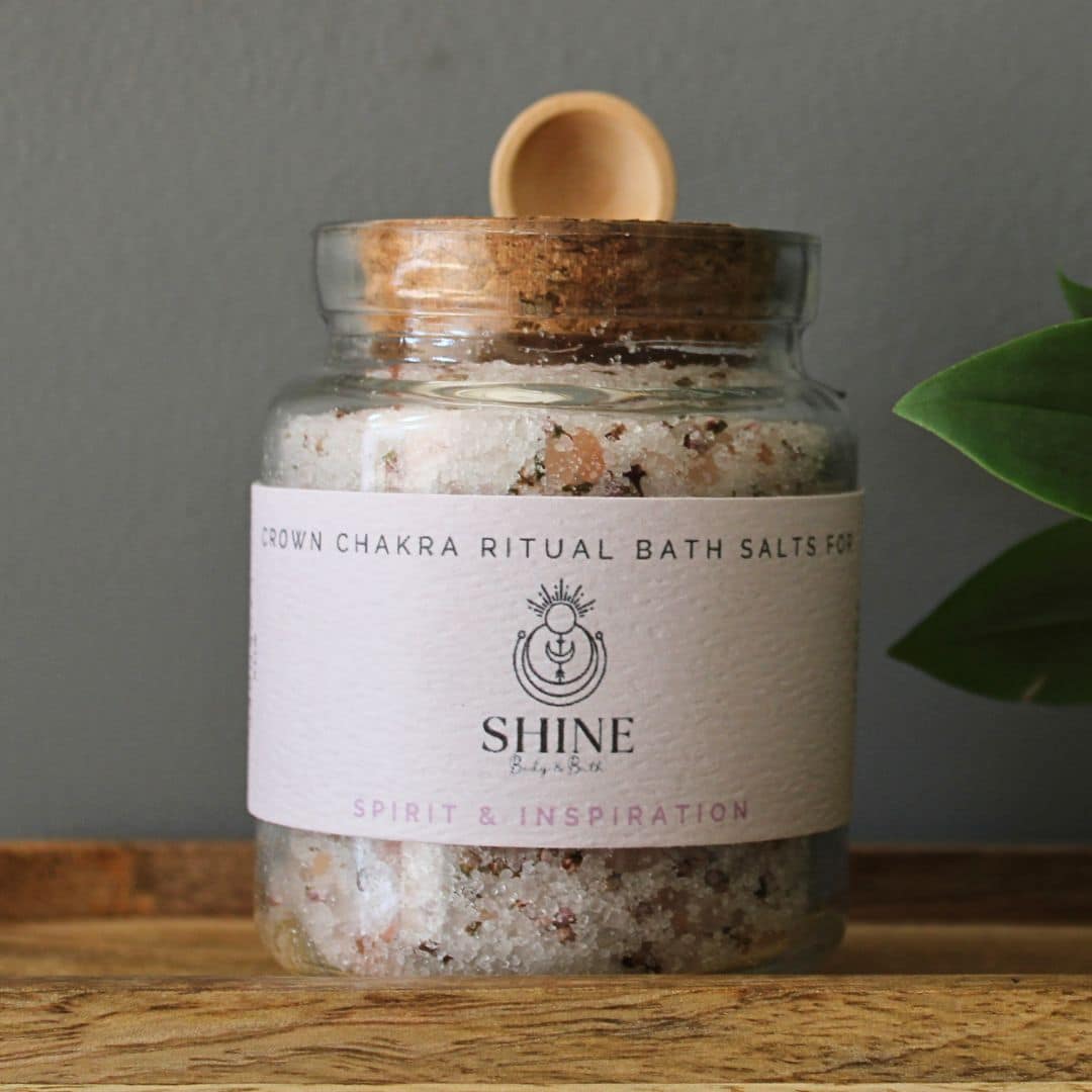Crown Chakra Ritual Bath Salts for Spirit & Inspiration | Glass jar of bath salts | Shine Body & Bath
